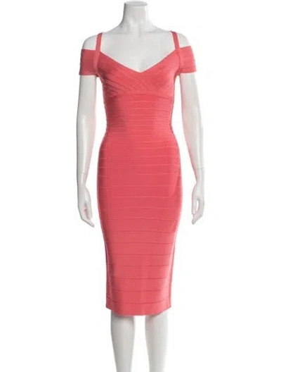 Pre-owned Herve Leger Square Neckline Knee-length Dress In Pink