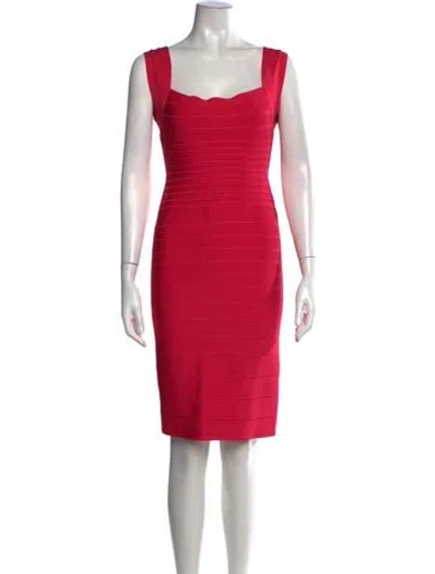 Pre-owned Herve Leger Square Neckline Knee-length Dress In Pink