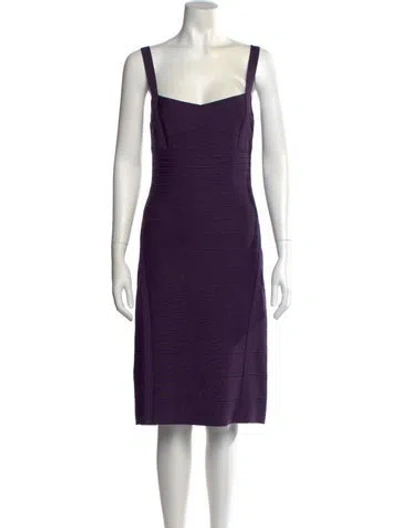 Pre-owned Herve Leger Square Neckline Knee-length Dress In Purple