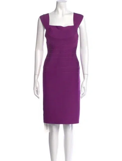 Pre-owned Herve Leger Square Neckline Knee-length Dress In Purple