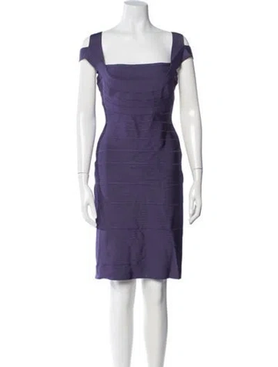 Pre-owned Herve Leger Square Neckline Knee-length Dress In Purple