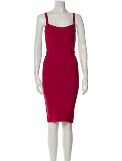 Pre-owned Herve Leger Square Neckline Knee-length Dress In Red