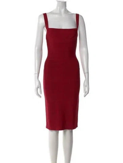 Pre-owned Herve Leger Square Neckline Knee-length Dress In Red