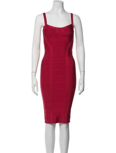 Pre-owned Herve Leger Square Neckline Knee-length Dress In Red