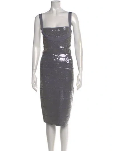 Pre-owned Herve Leger Square Neckline Knee-length Dress W/ Tags In Gray