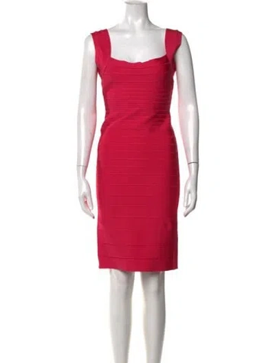 Pre-owned Herve Leger Square Neckline Knee-length Dress W/ Tags In Pink