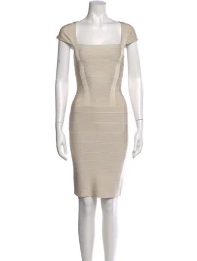Pre-owned Herve Leger Square Neckline Knee-length Dress In White