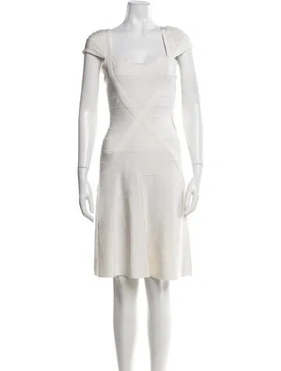 Pre-owned Herve Leger Square Neckline Knee-length Dress In White