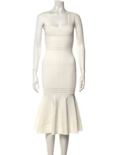 Pre-owned Herve Leger Square Neckline Knee-length Dress In White
