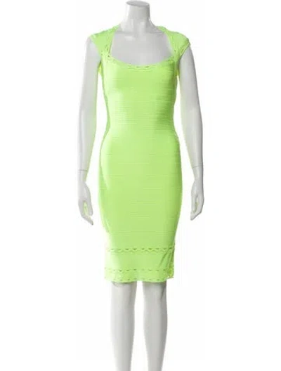 Pre-owned Herve Leger Square Neckline Knee-length Dress In Yellow