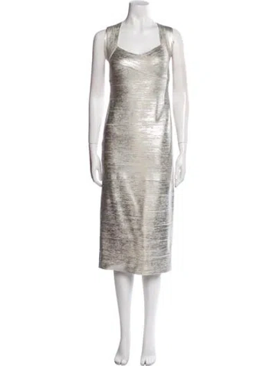 Pre-owned Herve Leger Square Neckline Long Dress