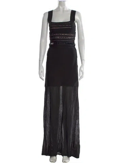 Pre-owned Herve Leger Square Neckline Long Dress In Black
