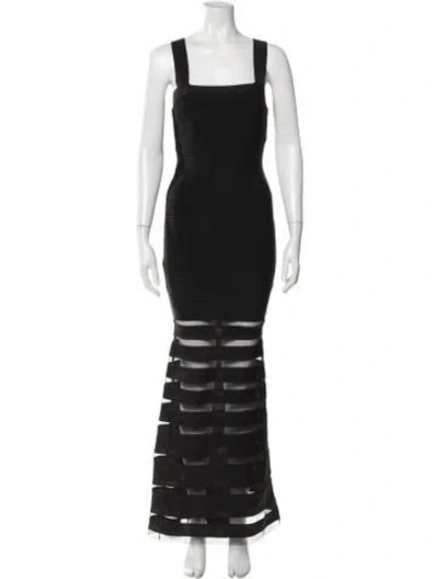Pre-owned Herve Leger Square Neckline Long Dress In Black
