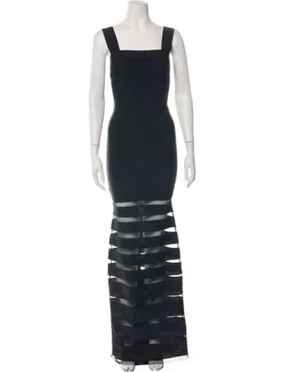 Pre-owned Herve Leger Square Neckline Long Dress In Black