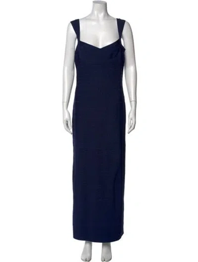 Pre-owned Herve Leger Square Neckline Long Dress In Blue
