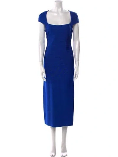 Pre-owned Herve Leger Square Neckline Long Dress In Blue