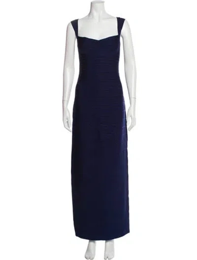 Pre-owned Herve Leger Square Neckline Long Dress In Blue
