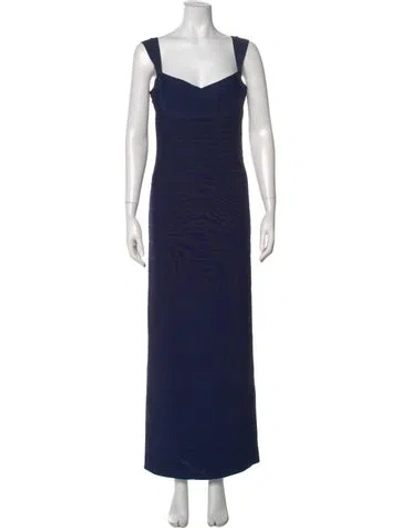 Pre-owned Herve Leger Square Neckline Long Dress In Blue