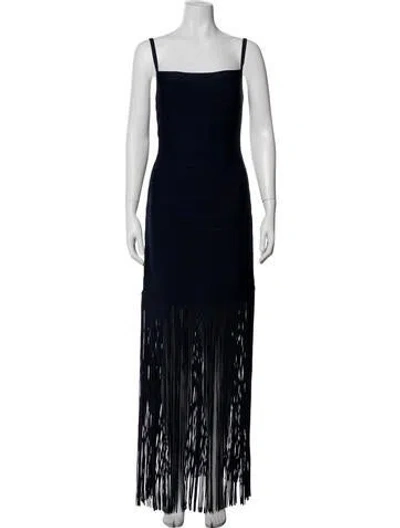 Pre-owned Herve Leger Square Neckline Long Dress In Blue
