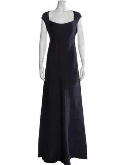 Pre-owned Herve Leger Square Neckline Long Dress In Blue