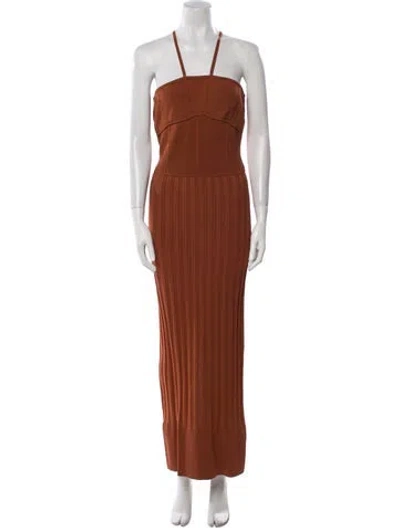 Pre-owned Herve Leger Square Neckline Long Dress In Brown
