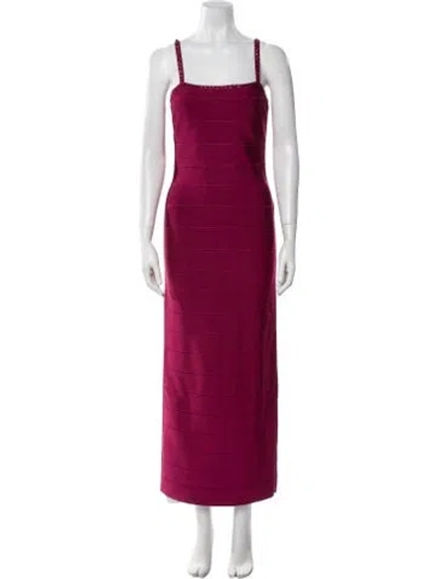 Pre-owned Herve Leger Square Neckline Long Dress In Burgundy