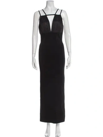 Pre-owned Herve Leger Square Neckline Long Dress In Gray