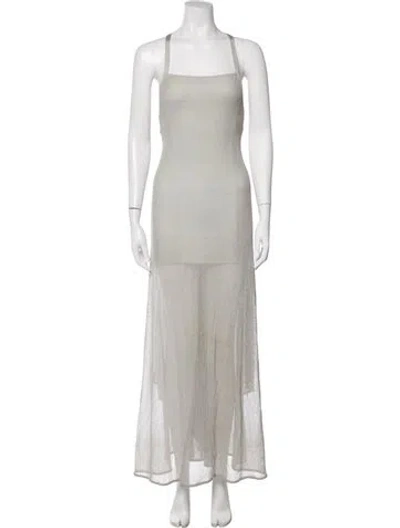 Pre-owned Herve Leger Square Neckline Long Dress In Gray