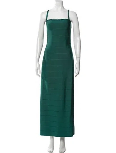 Pre-owned Herve Leger Square Neckline Long Dress In Green