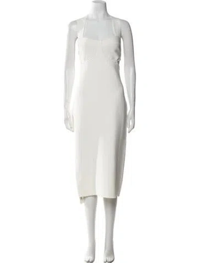 Pre-owned Herve Leger Square Neckline Long Dress In Neutral