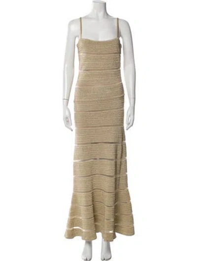Pre-owned Herve Leger Square Neckline Long Dress In Neutral