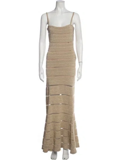 Pre-owned Herve Leger Square Neckline Long Dress In Neutral