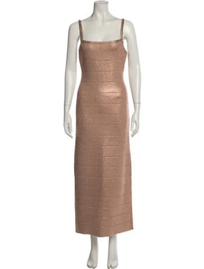 Pre-owned Herve Leger Square Neckline Long Dress In Neutral