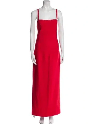 Pre-owned Herve Leger Square Neckline Long Dress In Red