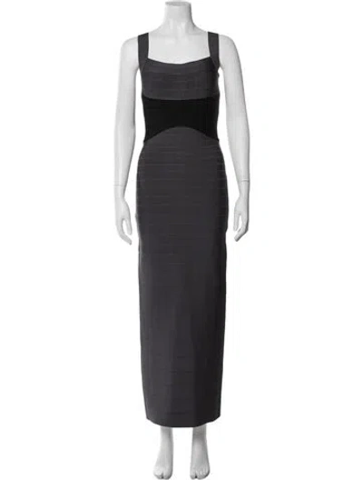 Pre-owned Herve Leger Square Neckline Long Dress W/ Tags In Blue