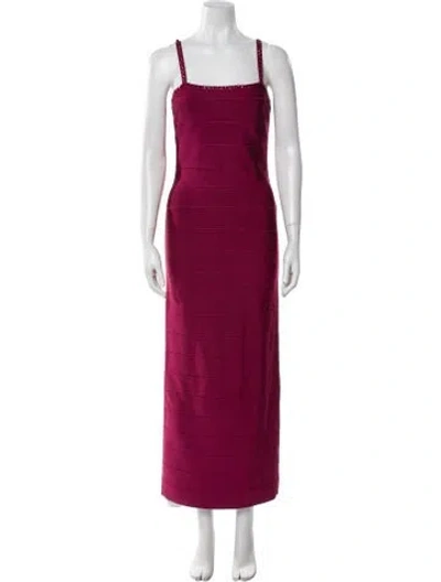 Pre-owned Herve Leger Square Neckline Long Dress W/ Tags In Burgundy