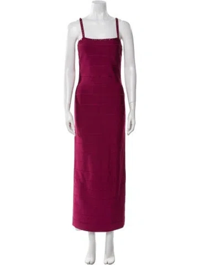 Pre-owned Herve Leger Square Neckline Long Dress W/ Tags In Burgundy