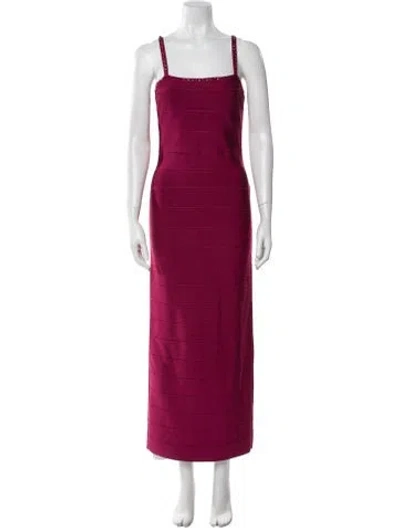 Pre-owned Herve Leger Square Neckline Long Dress W/ Tags In Burgundy