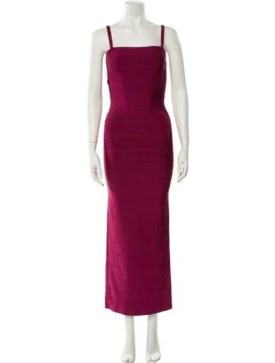 Pre-owned Herve Leger Square Neckline Long Dress W/ Tags In Burgundy