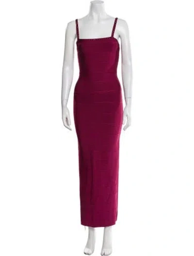 Pre-owned Herve Leger Square Neckline Long Dress W/ Tags In Burgundy