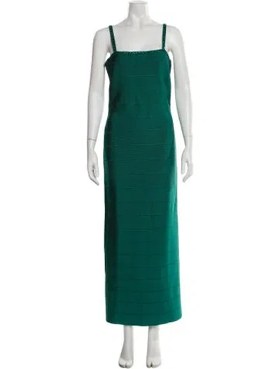 Pre-owned Herve Leger Square Neckline Long Dress W/ Tags In Green