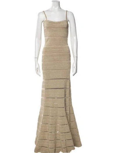 Pre-owned Herve Leger Square Neckline Long Dress W/ Tags In Neutral