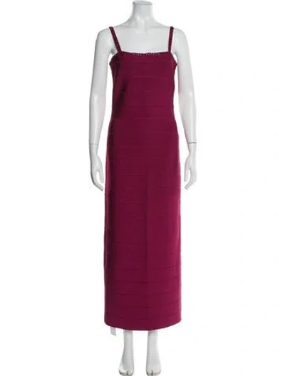 Pre-owned Herve Leger Square Neckline Long Dress W/ Tags In Pink