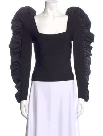 Pre-owned Herve Leger Square Neckline Long Sleeve Top In Black