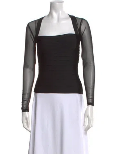 Pre-owned Herve Leger Square Neckline Long Sleeve Top W/ Tags In Black