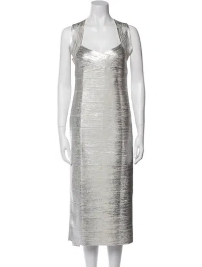 Pre-owned Herve Leger Square Neckline Midi Length Dress