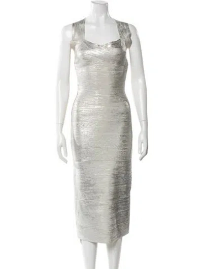 Pre-owned Herve Leger Square Neckline Midi Length Dress