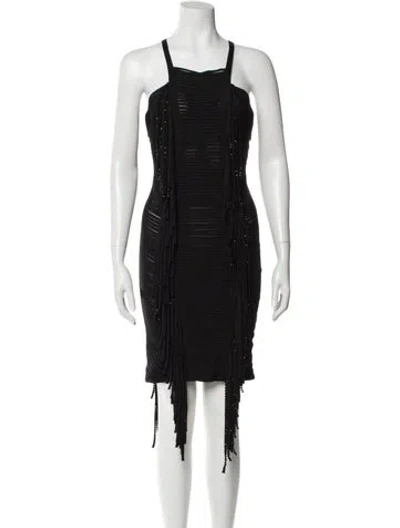 Pre-owned Herve Leger Square Neckline Midi Length Dress In Black