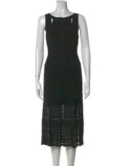 Pre-owned Herve Leger Square Neckline Midi Length Dress In Black