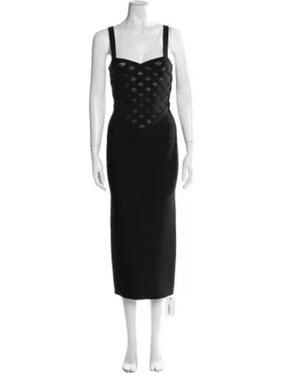 Pre-owned Herve Leger Square Neckline Midi Length Dress In Black